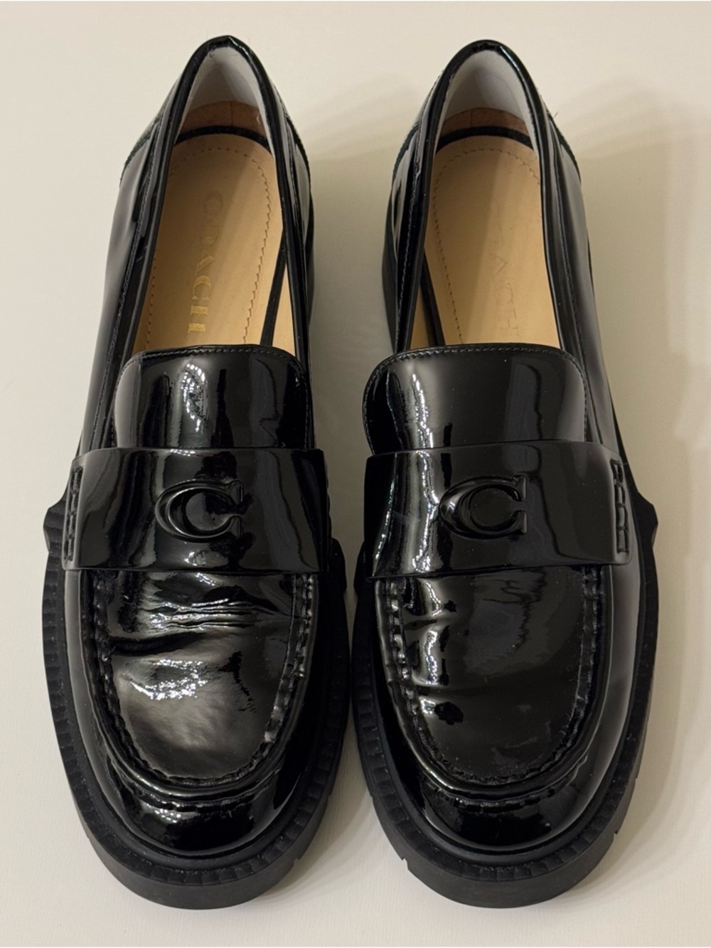 Coach Leah Platform Loafer Black Leather Slip On Womens Size 9 - Picture 8 of 11